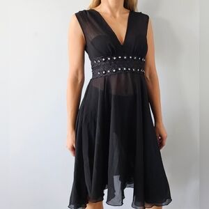 L'Agence Women's Dress Sleeveless V Neck Sheer Black Size XXS/XS?